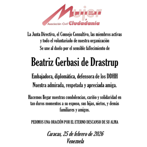 Mujer y Ciudadanía lamenta fallecimiento de Beatriz Gerbasi de Drastrup